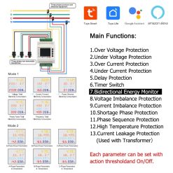 Tuya 3 Phase Bidirectional WiFi Smart Energy Meter with 200A CT functions